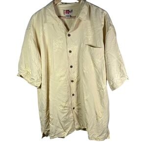 Hilo Hattie Hawaii Mens XL Silk Camp Shirt Floral Embroidered Button Down Flawed